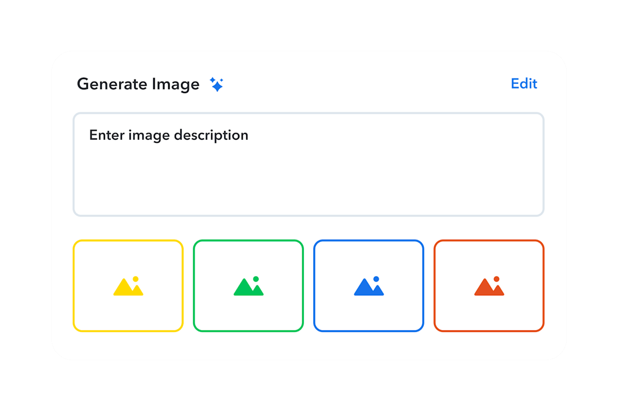 Stylized user-interface showing Contentful AI Image Generator features.