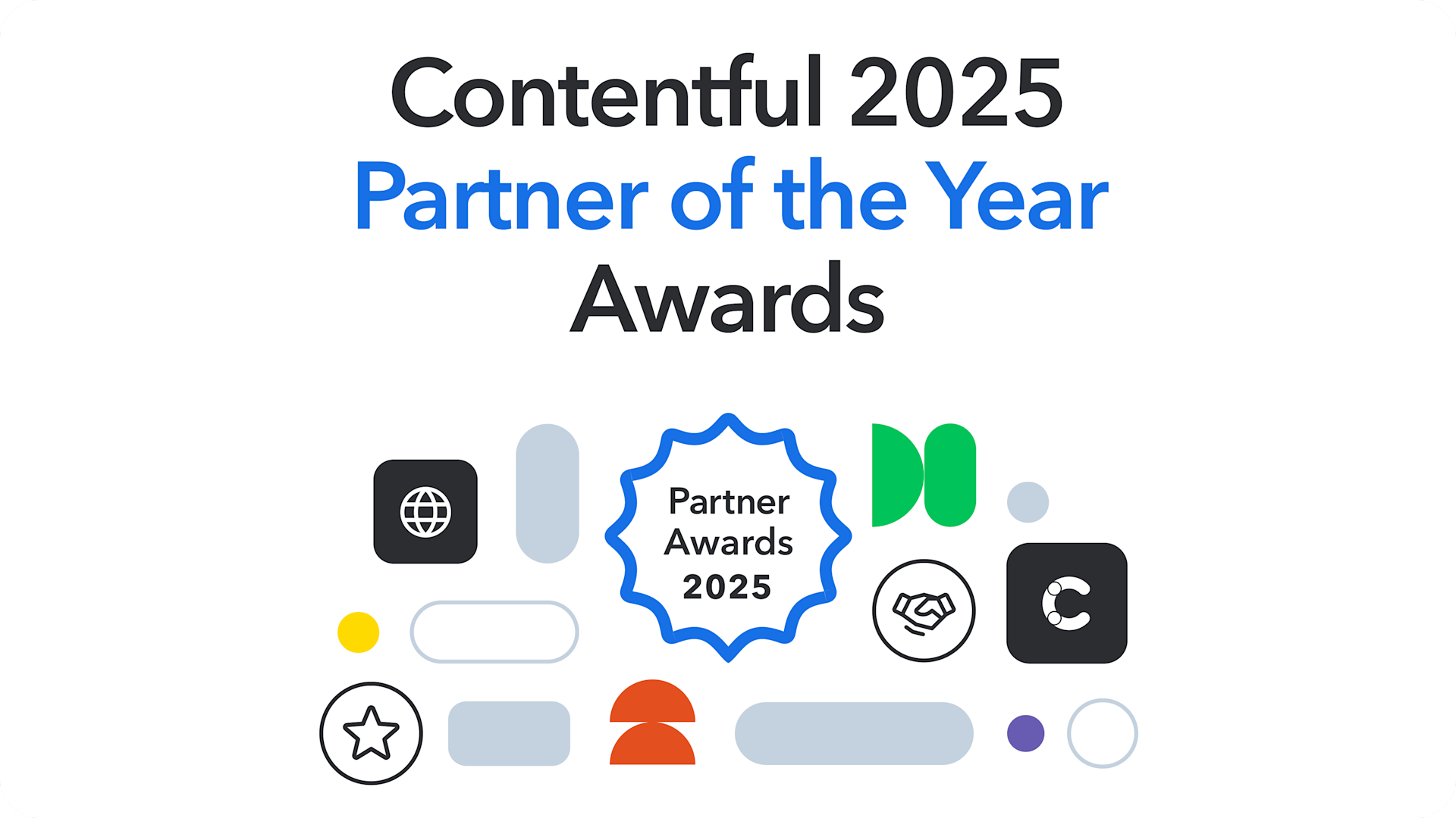 Contentful 2025 Partner of the Year Awards logo with abstract icons representing partnership and collaboration in various colors