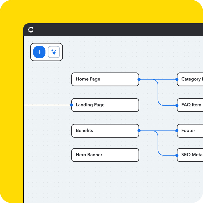 Stylized user-interface showing Contentful visual content modeling features.